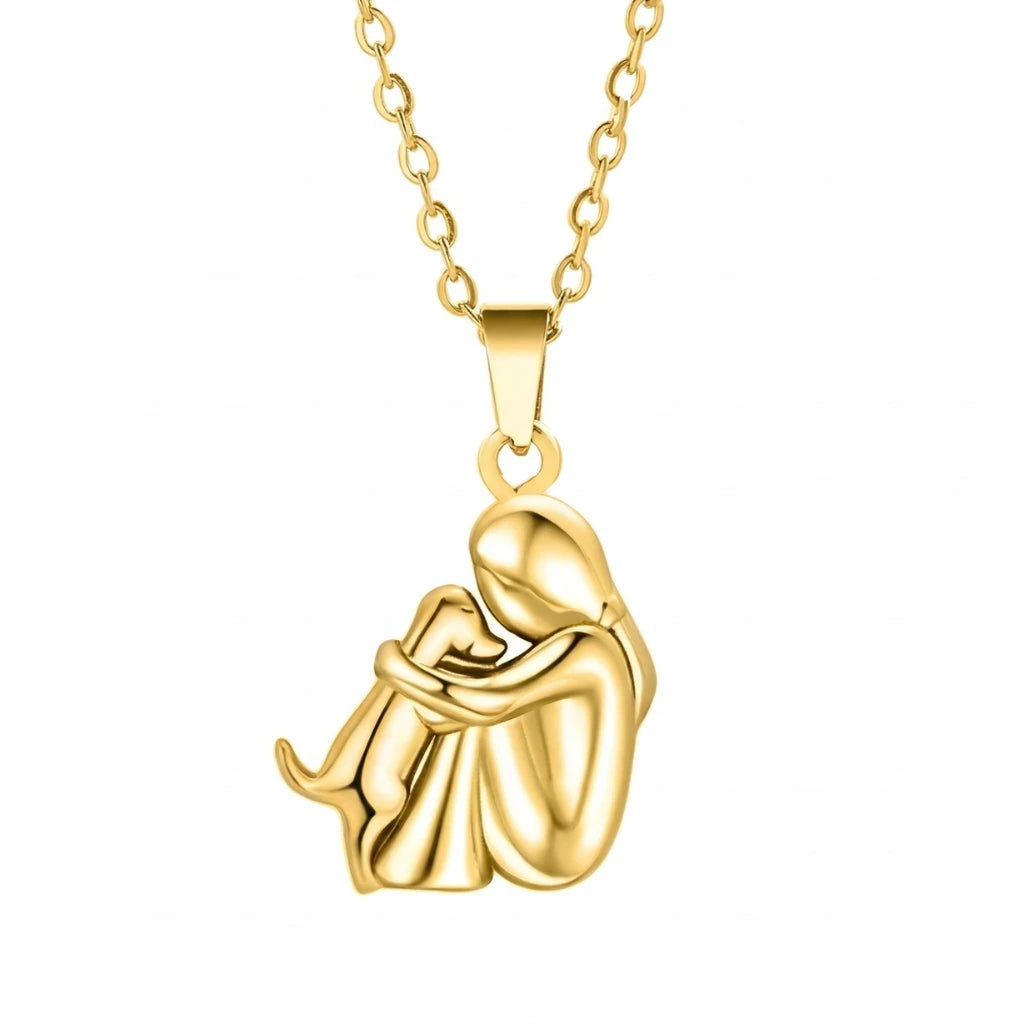 Collar Dije Abrazo de Perrito — Oro 14K "Por Siempre en tu Corazón"