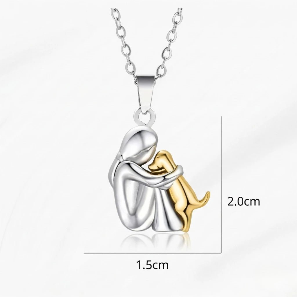 Collar Dije Abrazo de Perrito — Oro 14K "Por Siempre en tu Corazón"