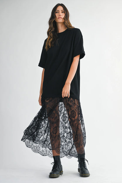 MavEra The Lace Layered Tee Maxi Dress