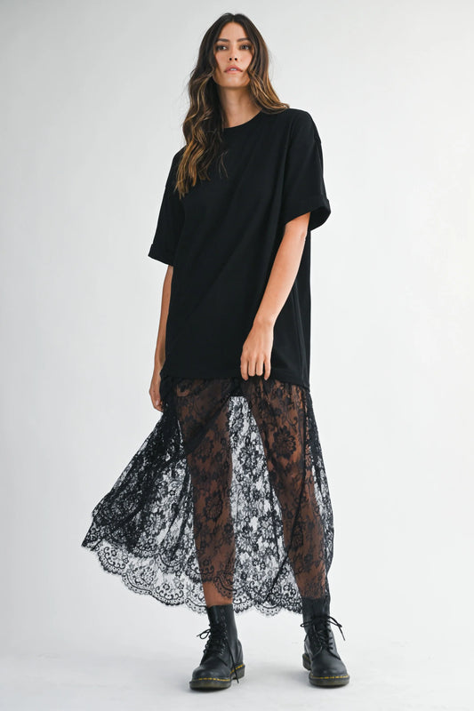 MavEra The Lace Layered Tee Maxi Dress