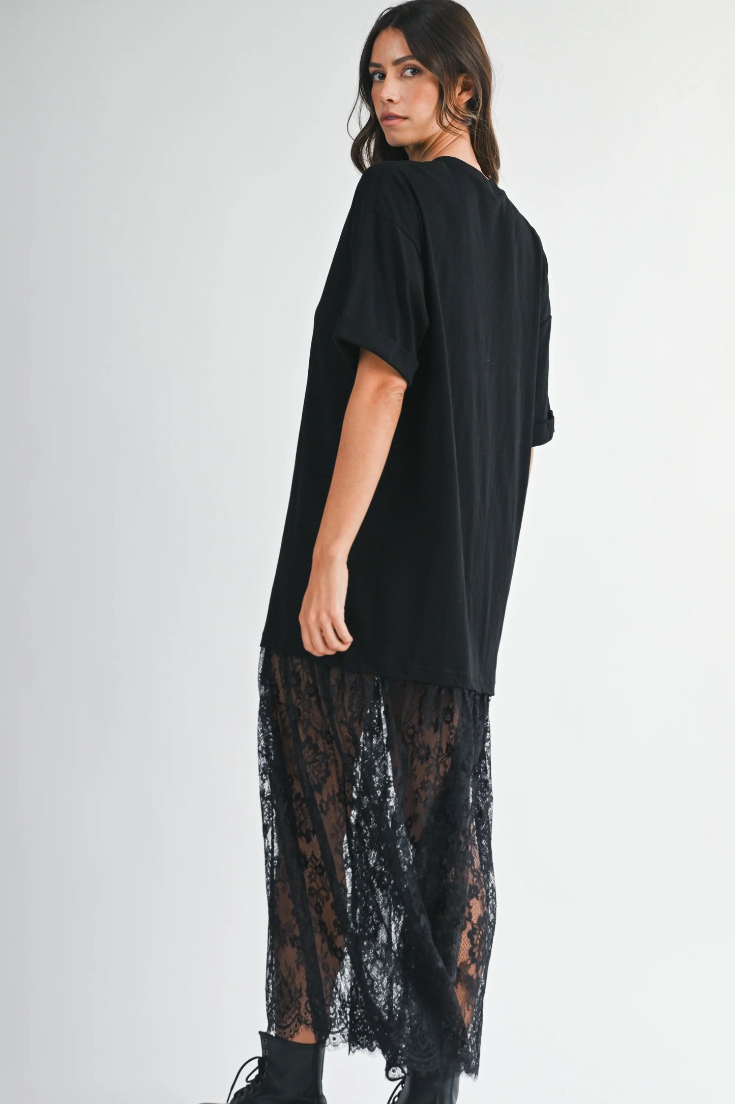 MavEra The Lace Layered Tee Maxi Dress