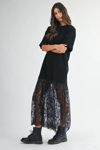 MavEra The Lace Layered Tee Maxi Dress