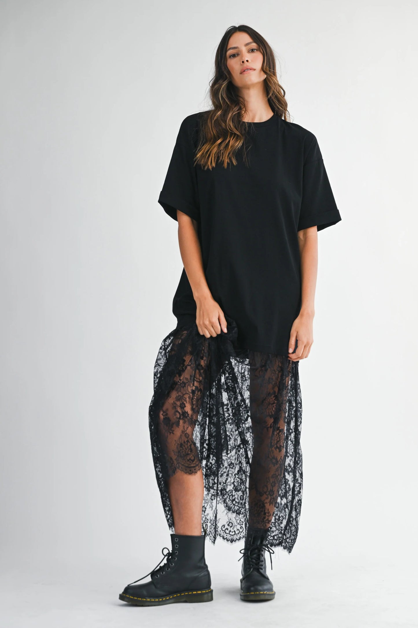 MavEra The Lace Layered Tee Maxi Dress