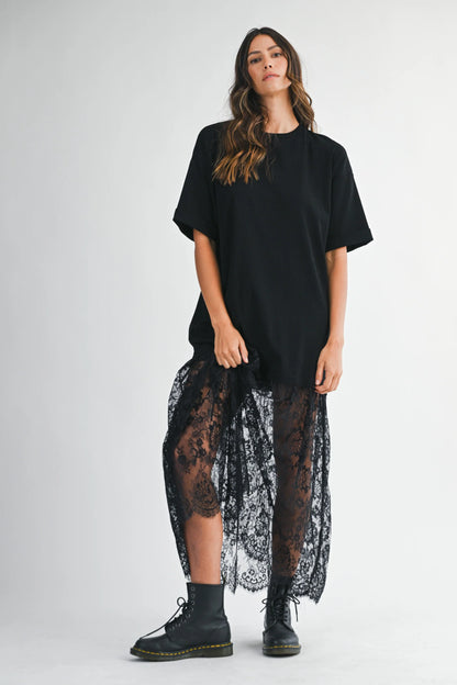 MavEra The Lace Layered Tee Maxi Dress