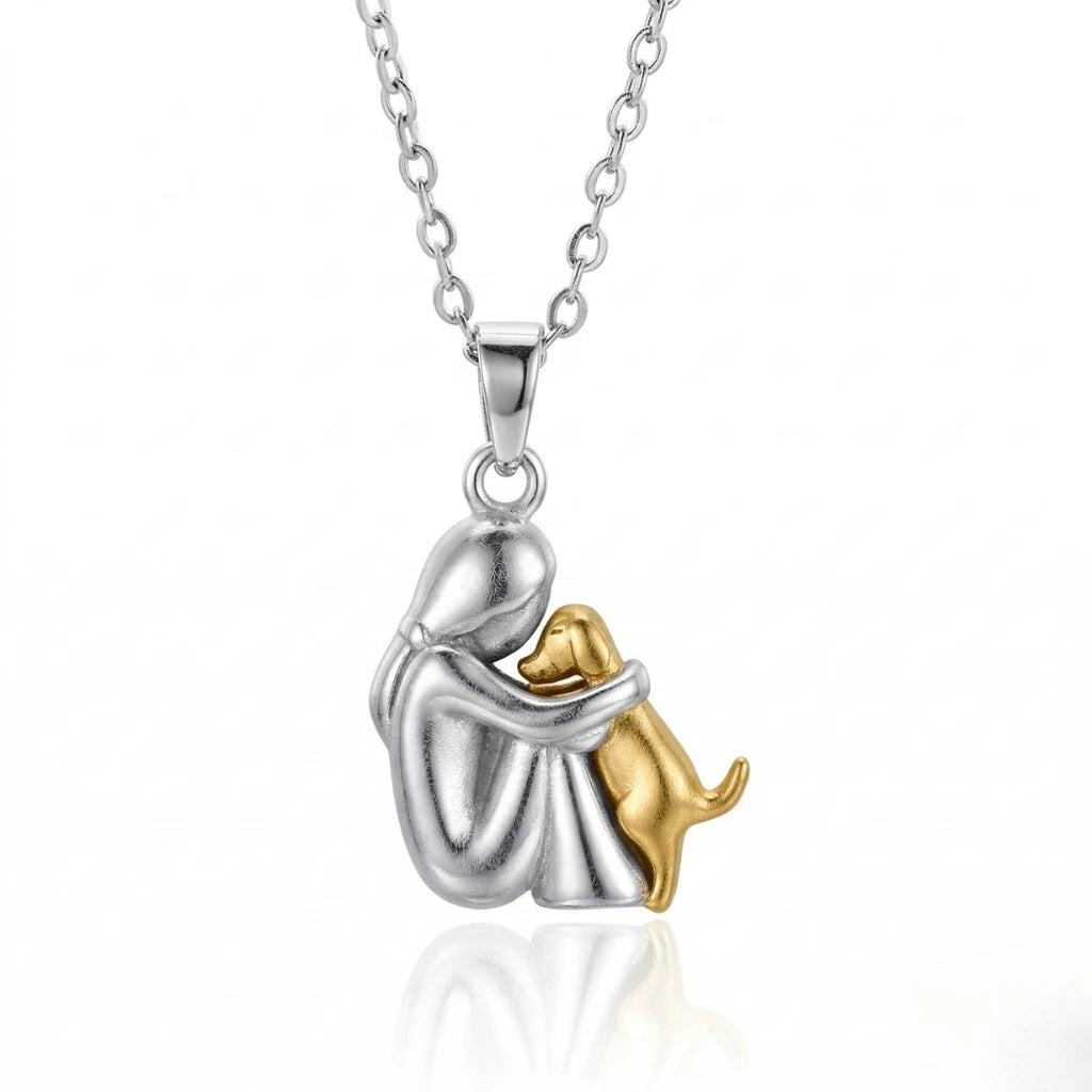 Collar Dije Abrazo de Perrito — Oro 14K "Por Siempre en tu Corazón"