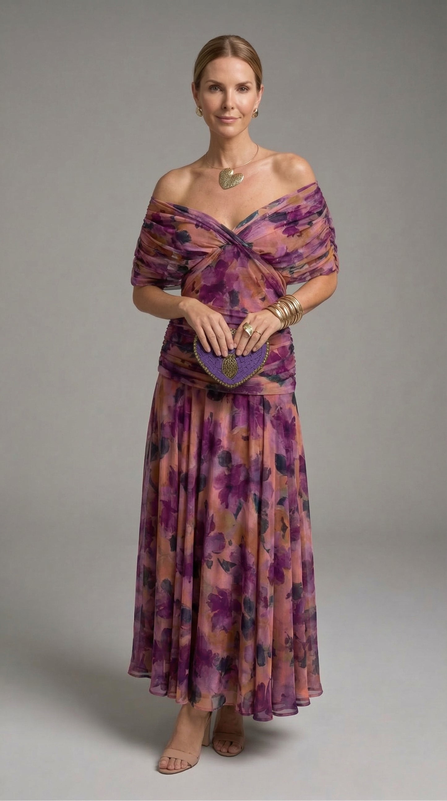 MavEra | Vestido largo floral con cuello en V