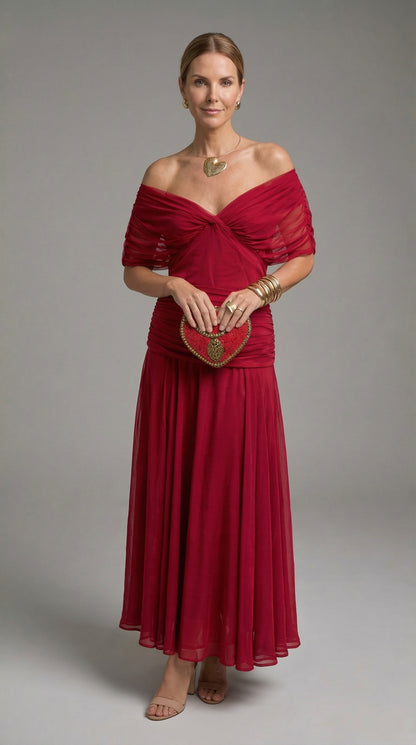 MavEra | Vestido largo floral con cuello en V