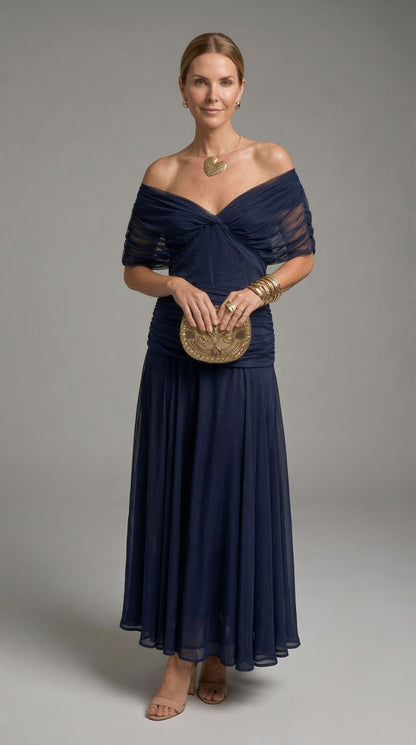 MavEra | Vestido largo floral con cuello en V