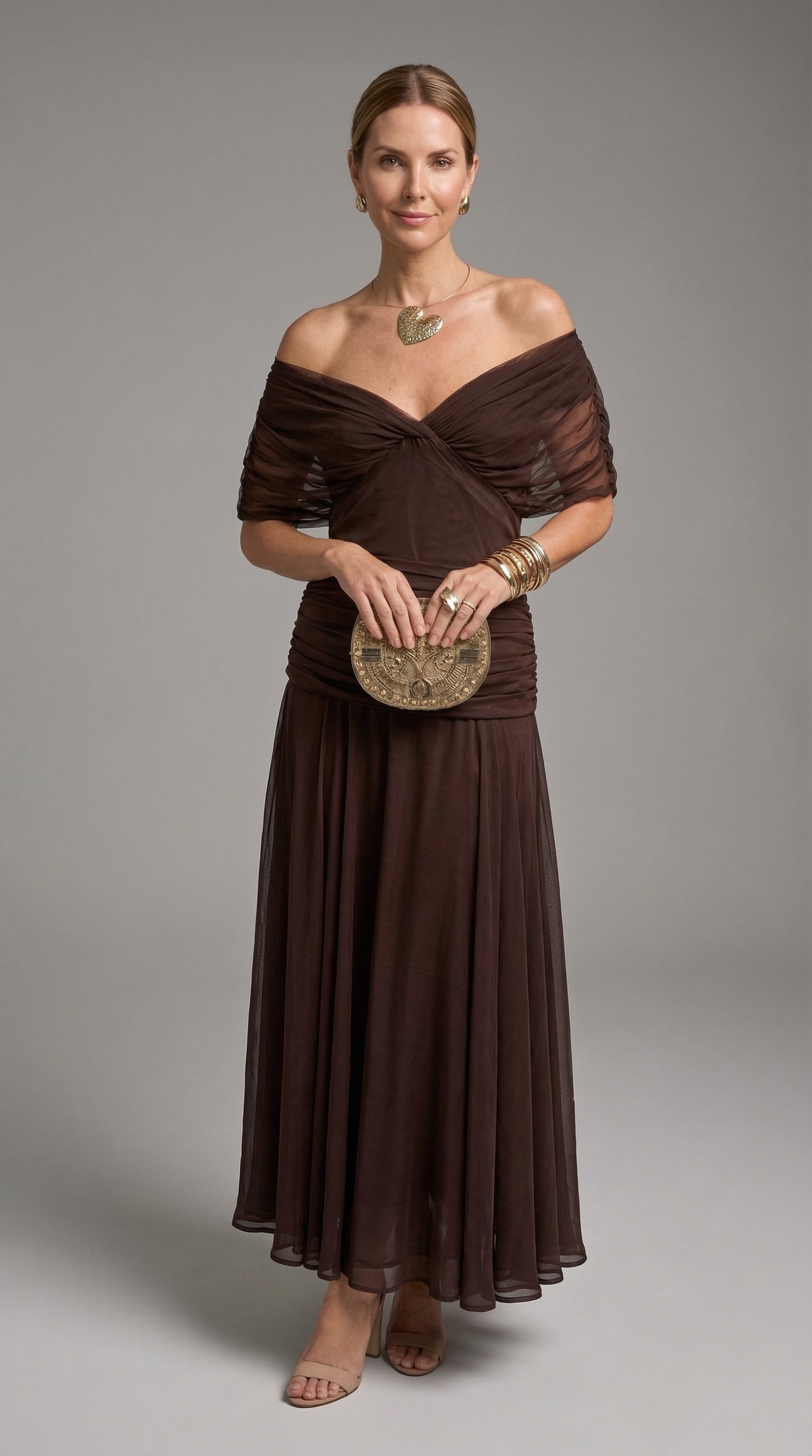 MavEra | Vestido largo floral con cuello en V